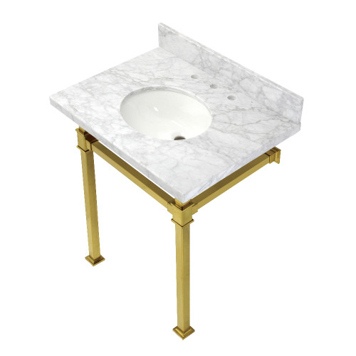 Kingston Brass KVPB30MOQ7 Monarch 30-Inch Carrara Marble Console Sink, Marble White/Brushed Brass