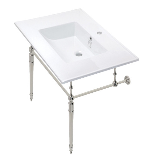 Kingston Brass KVPB312271PN Edwardian 31" Console Sink with Brass Legs (Single Faucet Hole), White/Polished Nickel