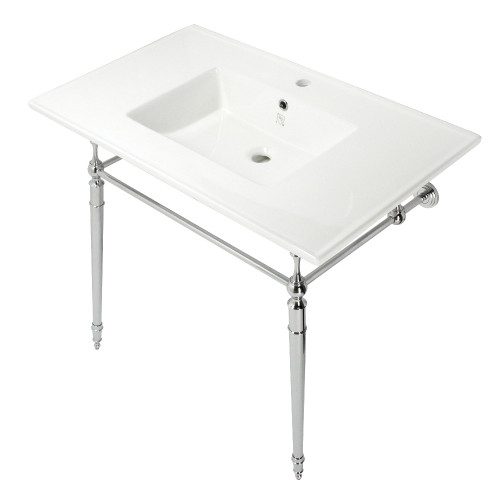 Kingston Brass KVPB372271CP Edwardian 37-Inch Console Sink with Brass Legs (Single Faucet Hole), White/Polished Chrome