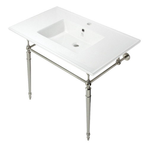 Kingston Brass KVPB372271PN Edwardian 37-Inch Console Sink with Brass Legs (Single Faucet Hole), White/Polished Nickel