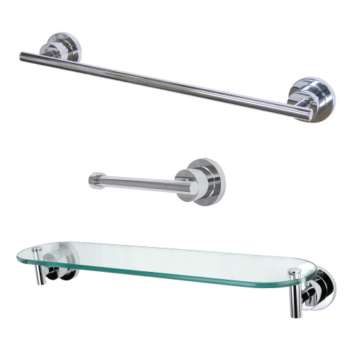 Kingston Brass BAK821289C 3-Piece Bathroom Accessories Set, Polished Chrome - Towel bar, Toilet Paper Holder, Glass Shelf