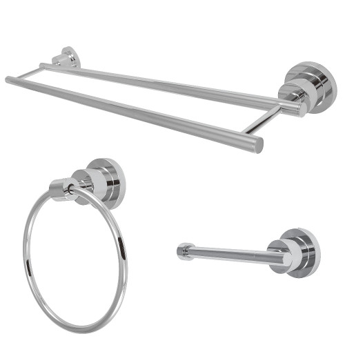 Kingston Brass BAK821348C 3-Piece Bathroom Accessories Set, Polished Chrome - Towel bar, Towel Ring, Toilet Paper Holder