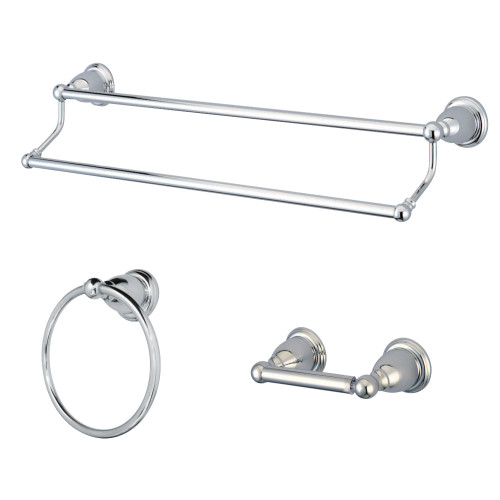 Kingston Brass BAK175348C Heritage 3-Piece Bathroom Accessory Set, Polished Chrome - Towel bar, Towel Ring, Toilet Paper Holder