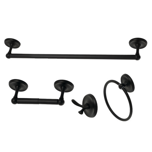 Kingston Brass BAK312478MB Victorian 4-Piece Bathroom Accessory Set, Matte Black - 18" Towel Bar, Towel Ring, Robe Hook, Toilet Paper Holder