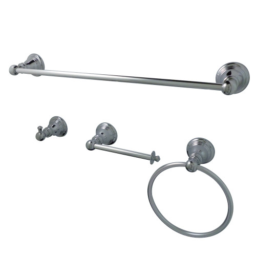 Kingston Brass BAHK192478C American Classic 4-Piece Bathroom Accessory Set, Polished Chrome - 18" Towel Bar, Towel Ring, Robe Hook, Toilet Paper Holder