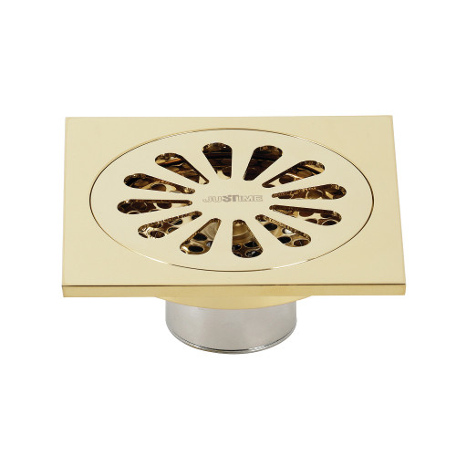 Kingston Brass BSF4161PB Watercourse Sunburst 4" Square Grid Shower Drain, Polished Brass