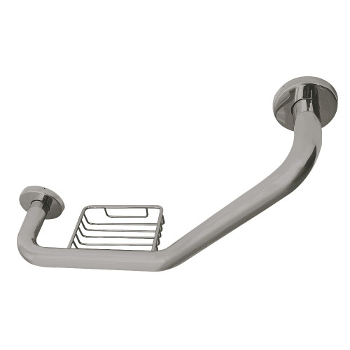 Kingston Brass GBS141012CS8 Meridian 10" x 12" Angled Grab Bar with Soap Holder, Brushed Nickel