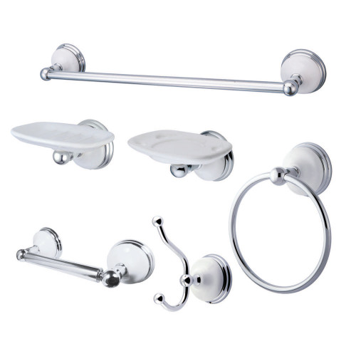 Kingston Brass BAK1110C2 Bathroom Accessory Combo, Polished Chrome - Towel Bar, Robe Hook, Towel Ring, Toilet Paper Holder, Soap Dish, Toothbrush & Tumbler Holder