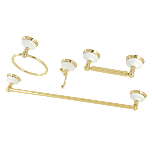 Kingston Brass BAK1111478PB Victorian 4-Piece Bathroom Hardware, Polished Brass - 24" Towel Bar, Towel Ring, Robe Hook, Toilet Paper Holder