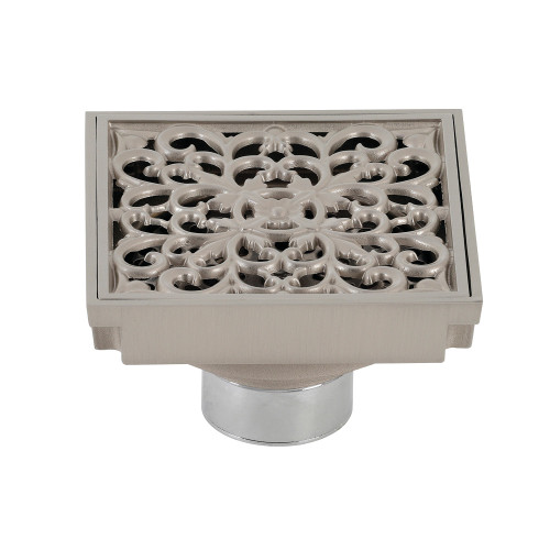 Kingston Brass BSF9771BN Watercourse Scroll 4" Square Grid Shower Drain, Brushed Nickel