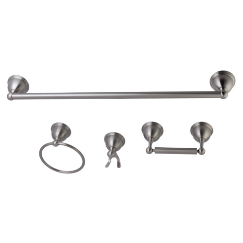 Kingston Brass BAK3961478SN Restoration 4-Piece Bathroom Hardware, Brushed Nickel - 24" Towel Bar, Towel Ring, Robe Hook, Toilet Paper Holder