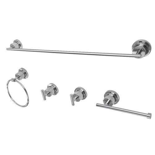 Kingston Brass BAH82134478C Concord 5-Piece Bathroom Accessory Set, Polished Chrome  - 24" Towel Bar, Towel Ring, Toilet Paper Holder, Two Robe Hooks
