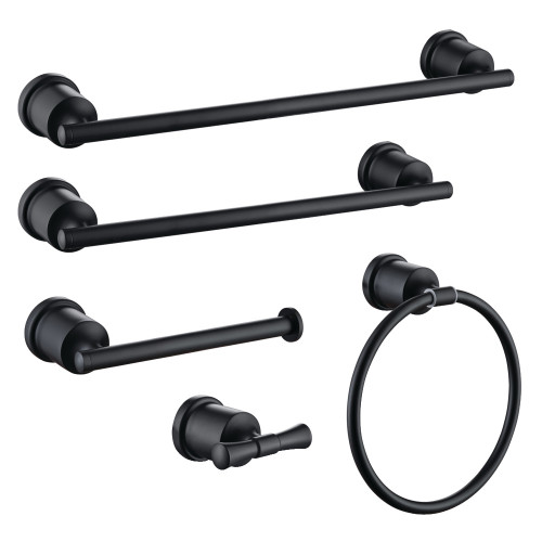 Kingston Brass BAHK9112478MB Mathsson 5-Piece Bathroom Accessory Set, Matte Black  - 18" Towel Bar, 24" Towel Bar, Towel Ring, Toilet Paper Holder, Robe Hook