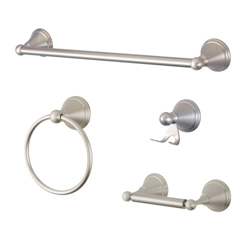 Kingston Brass BAK2971478SN 4-Piece Bathroom Accessories Set, Brushed Nickel - 26" Towel Bar, Towel Ring, Robe Hook, Toilet Paper Holder