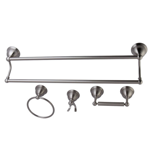 Kingston Brass BAK3963478SN Restoration 4-Piece Bathroom Hardware, Brushed Nickel - 24" Double Towel Bar, Towel Ring, Robe Hook, Toilet Paper Holder