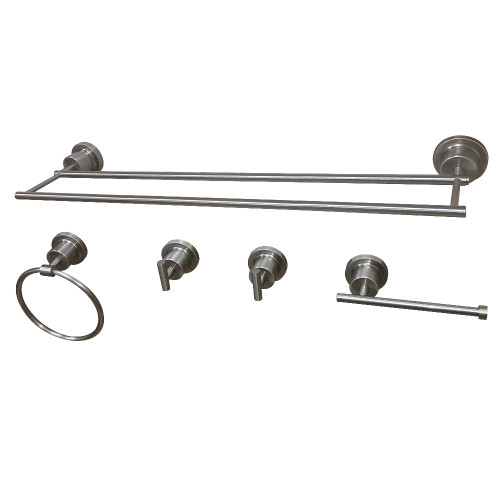 Kingston Brass BAH821318478SN Concord 5-Piece Bathroom Accessory Set, Brushed Nickel - 18" Double Towel Bar, Towel Ring, Toilet Paper Holder, Two Robe Hooks