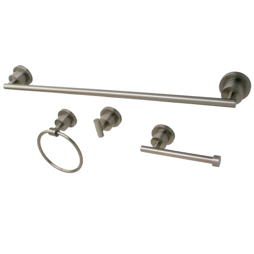 Kingston Brass BAK8211478SN Concord 4-Piece Bathroom Accessory Set, Brushed Nickel - 24" Towel Bar, Towel Ring, Robe Hook, Toilet Paper Holder