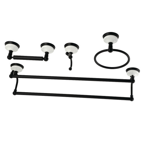 Kingston Brass BAK1113478MB Victorian 4-Pieces Dual Towel Bar Bathroom Hardware Set, Matte Black - 24" Double Towel Bar, Towel Ring, Robe Hook, Toilet Paper Holder