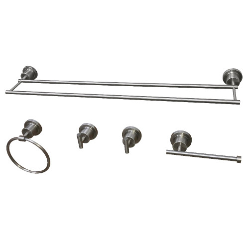 Kingston Brass BAH821330478SN Concord 5-Piece Bathroom Accessory Set, Brushed Nickel - 30" Towel Bar, Towel Ring, Toilet Paper Holder, Two Robe Hooks