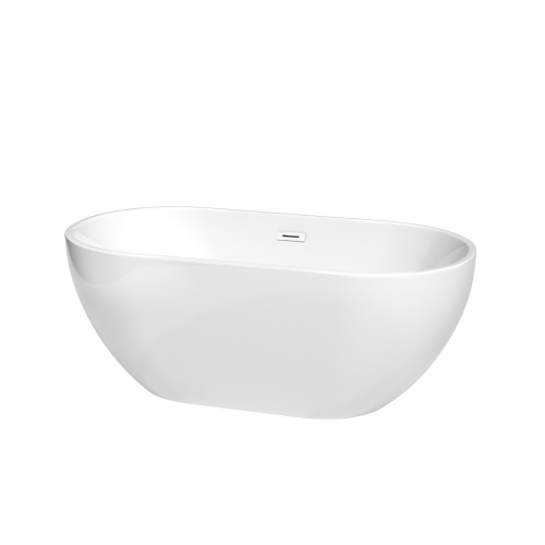 Wyndham WCOBT200060SWTRIM Brooklyn 60 Inch Freestanding Bathtub in White with Shiny White Drain and Overflow Trim