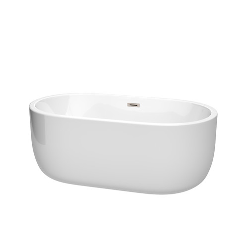 Wyndham WCOBT101360BNTRIM Juliette 60 Inch Freestanding Bathtub in White with Brushed Nickel Drain and Overflow Trim