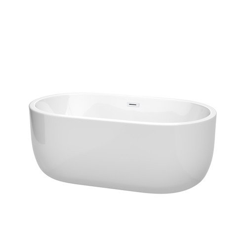 Wyndham WCOBT101360SWTRIM Juliette 60 Inch Freestanding Bathtub in White with Shiny White Drain and Overflow Trim