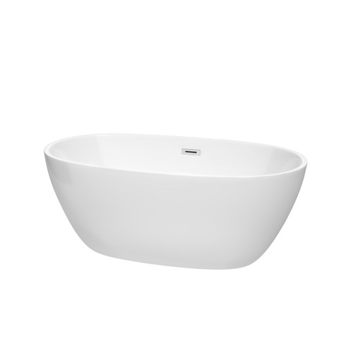 Wyndham WCBTK156159 Juno 59 Inch Freestanding Bathtub in White with Polished Chrome Drain and Overflow Trim