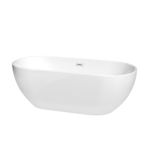 Wyndham WCOBT200067SWTRIM Brooklyn 67 Inch Freestanding Bathtub in White with Shiny White Drain and Overflow Trim