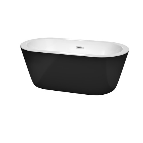 Wyndham WCOBT100360BK Mermaid 60 Inch Freestanding Bathtub in Black with White Interior with Polished Chrome Drain and Overflow Trim