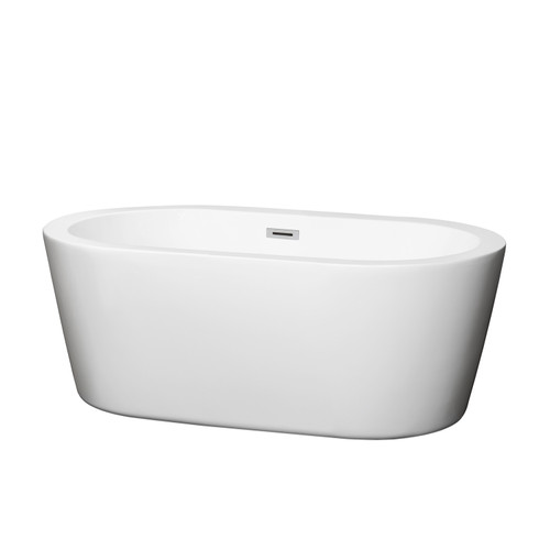 Wyndham WCOBT100360 Mermaid 60 Inch Freestanding Bathtub in White with Polished Chrome Drain and Overflow Trim