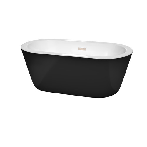 Wyndham WCOBT100360BKBNTRIM Mermaid 60 Inch Freestanding Bathtub in Black with White Interior with Brushed Nickel Drain and Overflow Trim