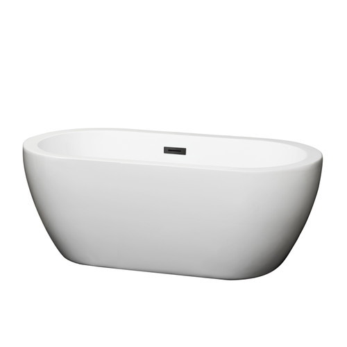 Wyndham WCOBT100260MBTRIM Soho 60 Inch Freestanding Bathtub in White with Matte Black Drain and Overflow Trim