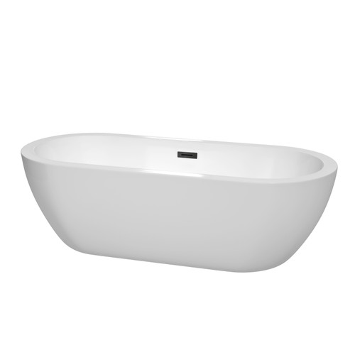 Wyndham WCOBT100272MBTRIM Soho 72 Inch Freestanding Bathtub in White with Matte Black Drain and Overflow Trim
