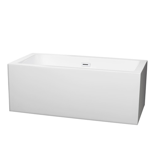 Wyndham WCOBT101160SWTRIM Melody 60 Inch Freestanding Bathtub in White with Shiny White Drain and Overflow Trim
