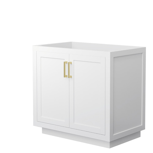 Wyndham WCF292936SWGCXSXXMXX Miranda 36 Inch Single Bathroom Vanity in White, No Countertop, No Sink, Brushed Gold Trim Wyndham WCF292936SWGCXSXXMXX Miranda 36 Inch Single Bathroom Vanity in White, No Countertop, No Sink, Brushed Gold Trim