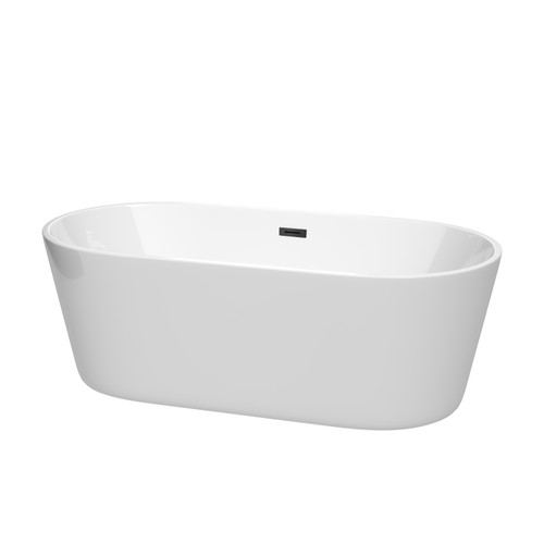 Wyndham WCOBT101267MBTRIM Carissa 67 Inch Freestanding Bathtub in White with Matte Black Drain and Overflow Trim
