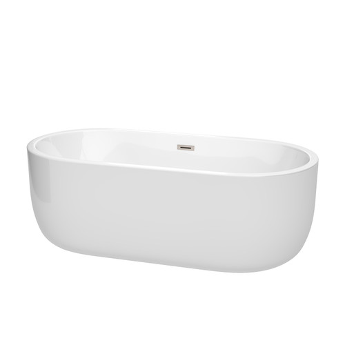 Wyndham WCOBT101367BNTRIM Juliette 67 Inch Freestanding Bathtub in White with Brushed Nickel Drain and Overflow Trim