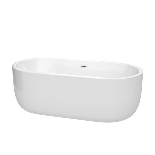 Wyndham WCOBT101367SWTRIM Juliette 67 Inch Freestanding Bathtub in White with Shiny White Drain and Overflow Trim