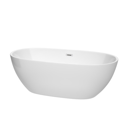 Wyndham WCBTK156167 Juno 67 Inch Freestanding Bathtub in White with Polished Chrome Drain and Overflow Trim
