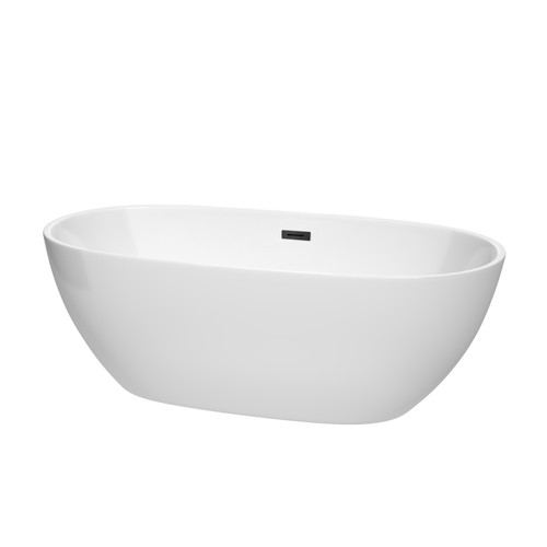 Wyndham WCBTK156167MBTRIM Juno 67 Inch Freestanding Bathtub in White with Matte Black Drain and Overflow Trim