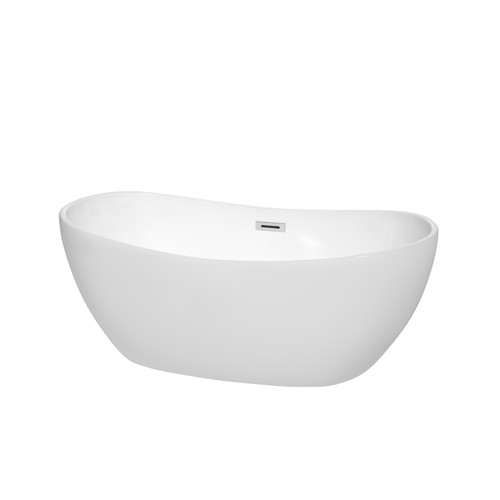Wyndham WCOBT101460 Rebecca 60 Inch Freestanding Bathtub in White with Polished Chrome Drain and Overflow Trim