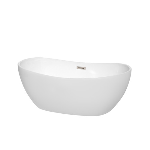 Wyndham WCOBT101460BNTRIM Rebecca 60 Inch Freestanding Bathtub in White with Brushed Nickel Drain and Overflow Trim