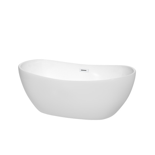 Wyndham WCOBT101460SWTRIM Rebecca 60 Inch Freestanding Bathtub in White with Shiny White Drain and Overflow Trim
