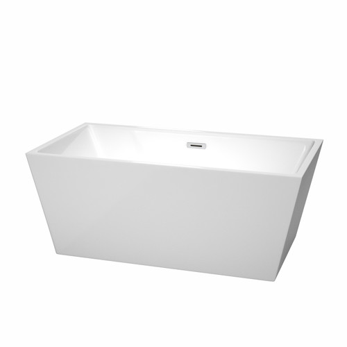 Wyndham WCBTK151459 Sara 59 Inch Freestanding Bathtub in White with Polished Chrome Drain and Overflow Trim