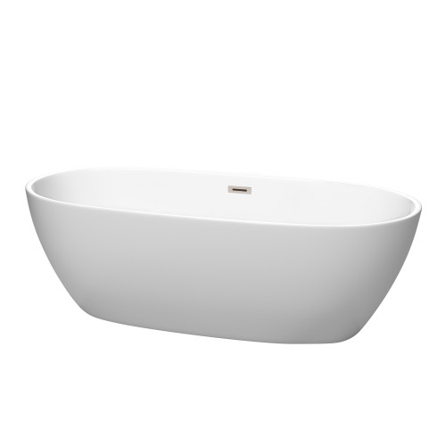 Wyndham WCBTE306171MWBNTRIM Juno 71 Inch Freestanding Bathtub in Matte White with Brushed Nickel Drain and Overflow Trim