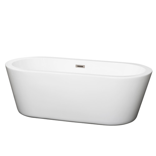 Wyndham WCOBT100367BNTRIM Mermaid 67 Inch Freestanding Bathtub in White with Brushed Nickel Drain and Overflow Trim