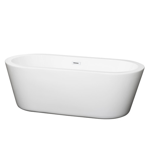 Wyndham WCOBT100367SWTRIM Mermaid 67 Inch Freestanding Bathtub in White with Shiny White Drain and Overflow Trim