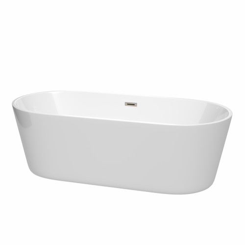 Wyndham WCOBT101271BNTRIM Carissa 71 Inch Freestanding Bathtub in White with Brushed Nickel Drain and Overflow Trim