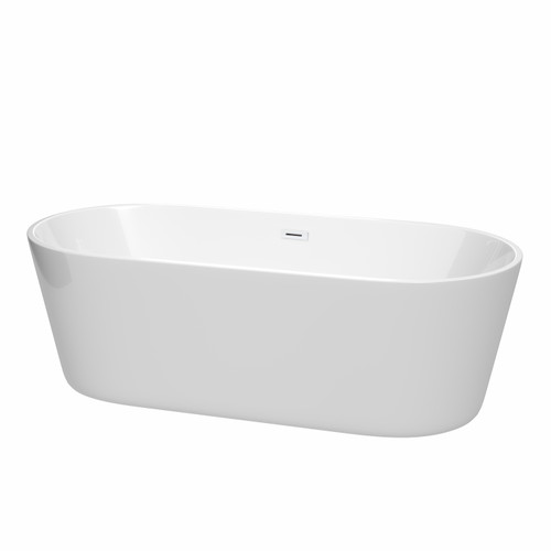 Wyndham WCOBT101271SWTRIM Carissa 71 Inch Freestanding Bathtub in White with Shiny White Drain and Overflow Trim