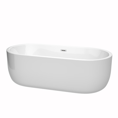 Wyndham WCOBT101371 Juliette 71 Inch Freestanding Bathtub in White with Polished Chrome Drain and Overflow Trim